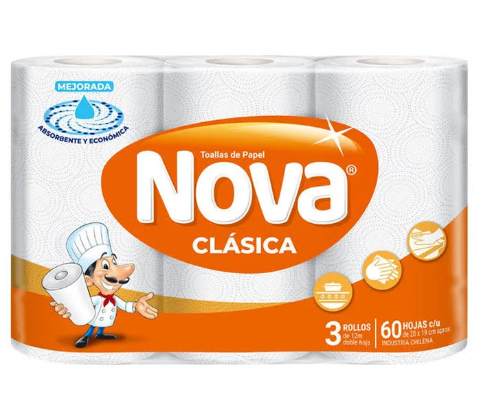 Manga Toalla Papel Clasica Nova Paquete 3 Rollos(8 paquetes)